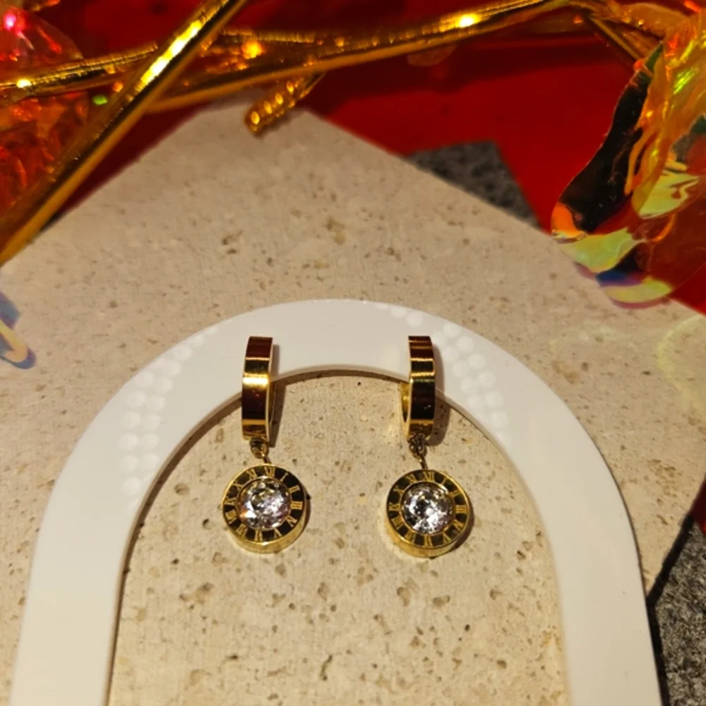 NEW Roman Numeral Dial Earrings - Sterling Silver 18K Gold Plated Drop Earrings